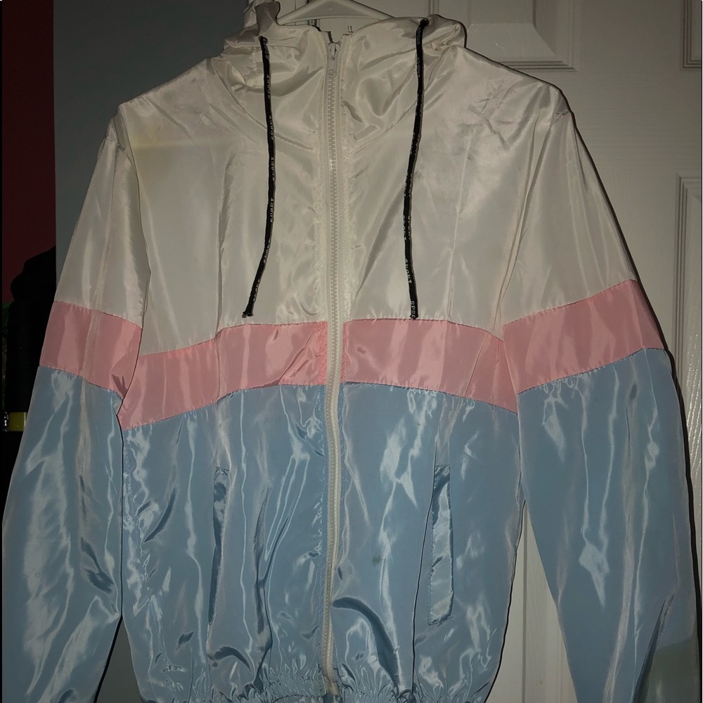 Blue pink and white windbreaker